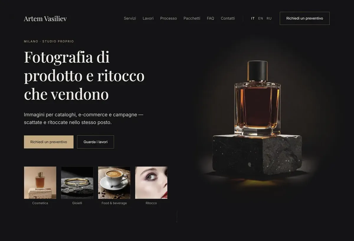 Anteprima della home page di Studio fotografico Artem Vasiliev